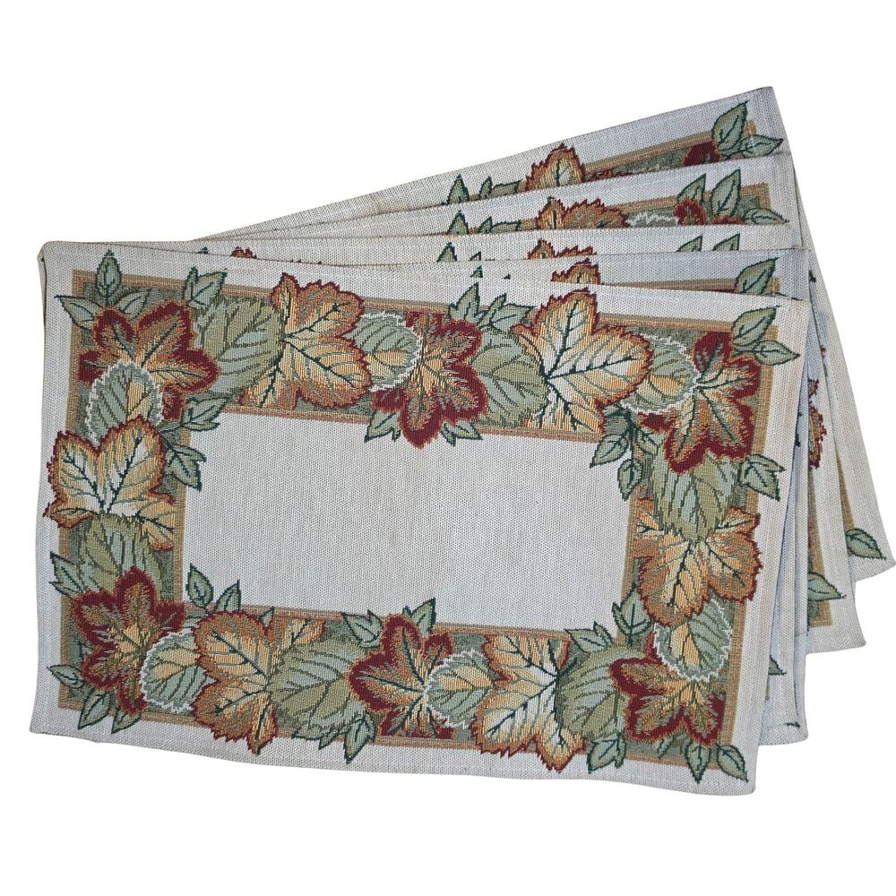 Fall Autumn Leaves Woven Tapestry Placemats Thanksgiving Table Set of 5 Vintage